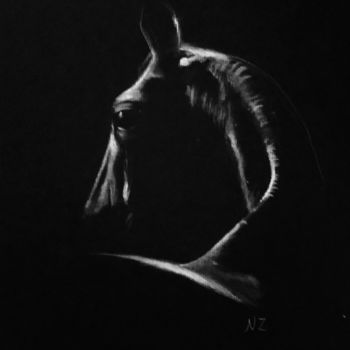 Painting titled "Horse w" by Nasy Zachou, Original Artwork, Pastel