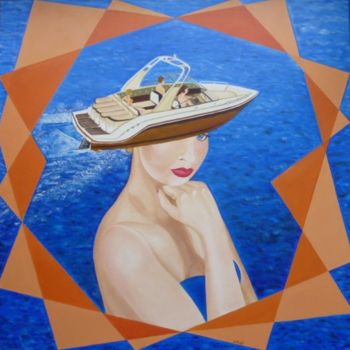 Pintura titulada "femme bateau de pla…" por Natef, Obra de arte original, Oleo