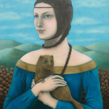 Pintura intitulada "L'Hermine" por Nathalie Tousnakhoff, Obras de arte originais, Óleo