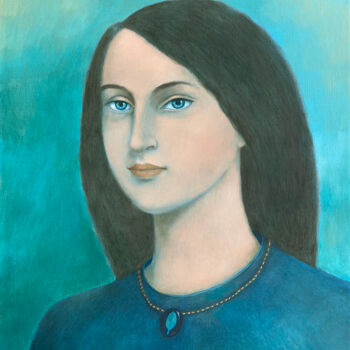 Painting titled "Portrait bleu" by Nathalie Tousnakhoff, Original Artwork, Oil