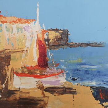 Painting titled "Barque à St Tropez" by Nat, Original Artwork, Oil