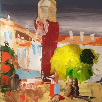 Peinture intitulée "Place de l'Ormeau h…" par Nat, Œuvre d'art originale, Huile