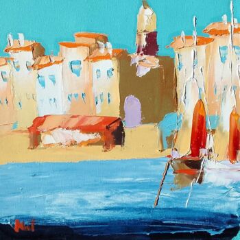 Schilderij getiteld "Port Saint Tropez 5" door Nat, Origineel Kunstwerk, Olie