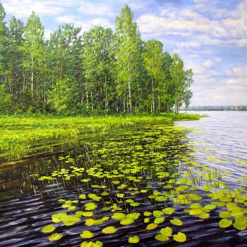 Картина под названием "Летний пейзаж 3" - Nata Go, Подлинное произведение искусства, Масло Установлен на Деревянная рама для…