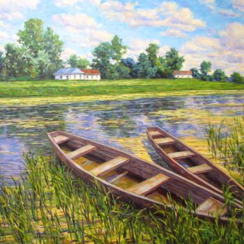 Картина под названием "Летний пейзаж 5" - Nata Go, Подлинное произведение искусства, Масло Установлен на Деревянная рама для…