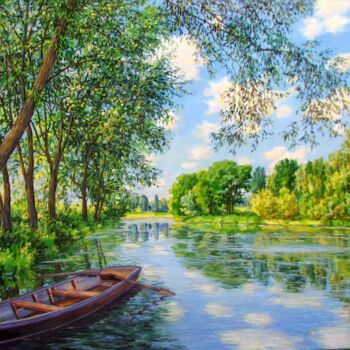 Картина под названием "Летний пейзаж 6" - Nata Go, Подлинное произведение искусства, Масло Установлен на Деревянная рама для…