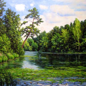 Картина под названием "Летний пейзаж22" - Nata Go, Подлинное произведение искусства, Масло Установлен на Деревянная рама для…
