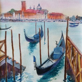 Ζωγραφική με τίτλο "Gondolas of Venice…" από Наталья Каволина, Αυθεντικά έργα τέχνης, Ακουαρέλα