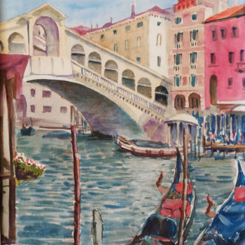 Malarstwo zatytułowany „Rialto Bridge No. 3” autorstwa Наталья Каволина, Oryginalna praca, Akwarela