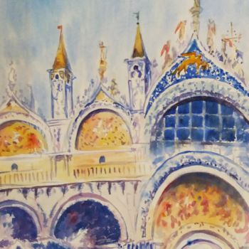 Painting titled "St. Mark's Cathedral" by Natalia Kavolina, Original Artwork, Watercolor