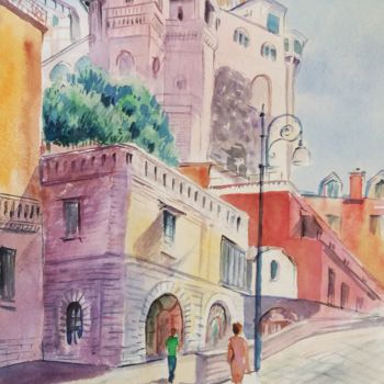 Картина под названием "Street of Sorrento" - Наталья Каволина, Подлинное произведение искусства, Акварель