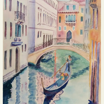 Malarstwo zatytułowany „Venice. Canal. Brid…” autorstwa Наталья Каволина, Oryginalna praca, Akwarela
