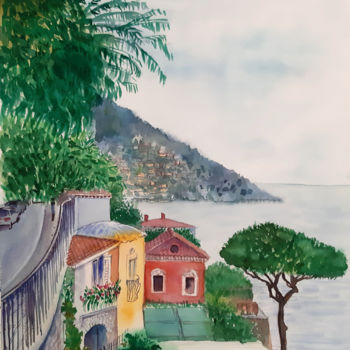 Painting titled "South Italy. Houses…" by Natalia Kavolina, Original Artwork, Watercolor
