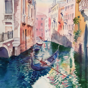 Painting titled "Venice. Canal, hous…" by Natalia Kavolina, Original Artwork, Watercolor