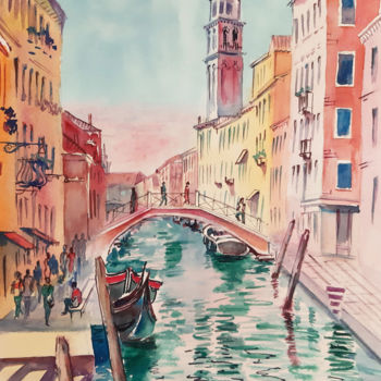 Pintura titulada "Venice, canal, hous…" por Natalia Kavolina, Obra de arte original, Acuarela