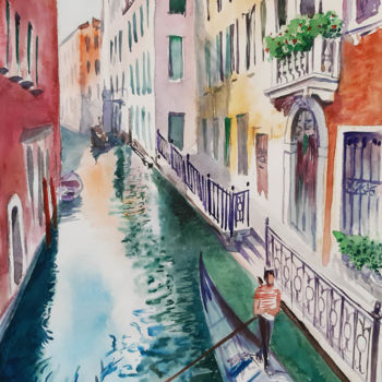 Painting titled "Venice. Canal. Gond…" by Natalia Kavolina, Original Artwork, Watercolor