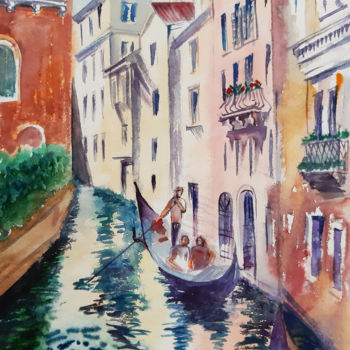 Painting titled "Venice. Canal. Hous…" by Natalia Kavolina, Original Artwork, Watercolor