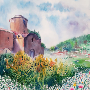 Painting titled "South Italy. Flower…" by Natalia Kavolina, Original Artwork, Watercolor
