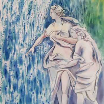 Painting titled "Caserta Park. 2 fem…" by Natalia Kavolina, Original Artwork, Watercolor