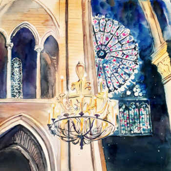 Schilderij getiteld "Notre-Dame de Paris…" door Natalia Kavolina, Origineel Kunstwerk, Aquarel