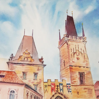 Painting titled "Prague. Towers of t…" by Natalia Kavolina, Original Artwork, Watercolor