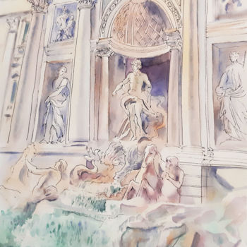 Painting titled "Rome. Trevi fountai…" by Natalia Kavolina, Original Artwork, Watercolor