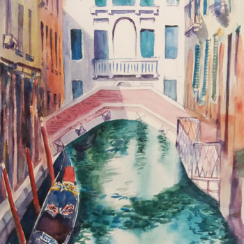 Pintura intitulada "Venice. Canal. Brid…" por Natalia Kavolina, Obras de arte originais, Aquarela