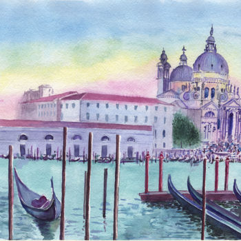 Painting titled "A16. Venice. Santa…" by Natalia Kavolina, Original Artwork, Watercolor
