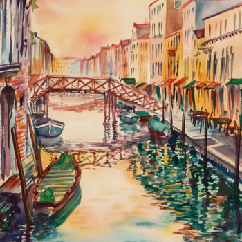 Painting titled "A72. Venice. Canal,…" by Natalia Kavolina, Original Artwork, Watercolor
