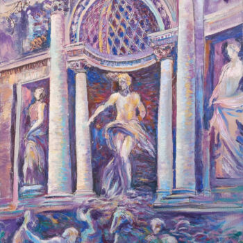 Painting titled "D52. The Trevi foun…" by Natalia Kavolina, Original Artwork, Oil Mounted on Wood Stretcher frame