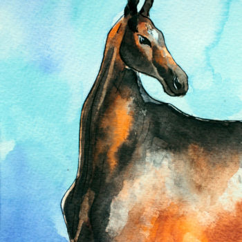 Painting titled "Horse Original Art…" by Natasha Ledeneva, Original Artwork, Watercolor