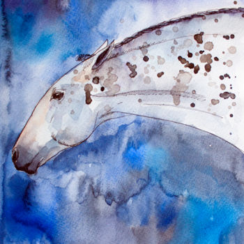 Peinture intitulée "Horse Original Wate…" par Natasha Ledeneva, Œuvre d'art originale, Aquarelle