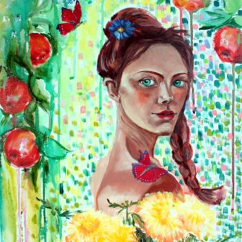 Ζωγραφική με τίτλο "Woman Portrait Orig…" από Natasha Ledeneva, Αυθεντικά έργα τέχνης, Λάδι Τοποθετήθηκε στο Ξύλινο φορείο σ…