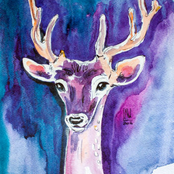 Ζωγραφική με τίτλο "Deer Watercolor Ori…" από Natasha Ledeneva, Αυθεντικά έργα τέχνης, Ακουαρέλα