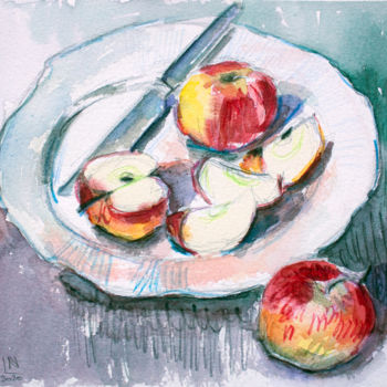 Pittura intitolato "Vegan Art Fruit Pai…" da Natasha Ledeneva, Opera d'arte originale, Acquarello
