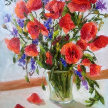 Painting titled "Poppies" by Nata New, Original Artwork, Oil