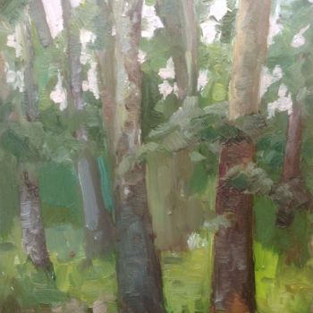 Schilderij getiteld "Poplars (etude)" door Nata New, Origineel Kunstwerk, Olie