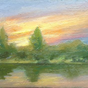 Painting titled "Summer sunset" by Nata New, Original Artwork