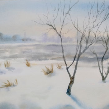 Painting titled "Snow silence" by Nata New, Original Artwork, Watercolor