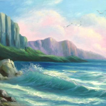 Painting titled "emerald sea" by Nata New, Original Artwork, Oil