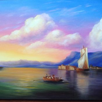 Pintura titulada "Italian sea landsca…" por Nata New, Obra de arte original