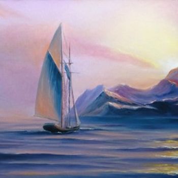 Painting titled "SOFT PURPLE SEA.jpg" by Nata New, Original Artwork, Oil