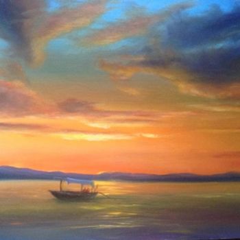 Painting titled "ORANGE SEA.jpg" by Nata New, Original Artwork, Oil