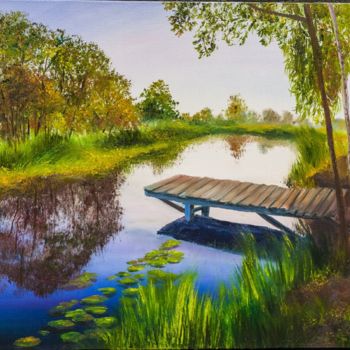 Painting titled "LANDSCAPE IN SUMMER" by Nata New, Original Artwork, Oil