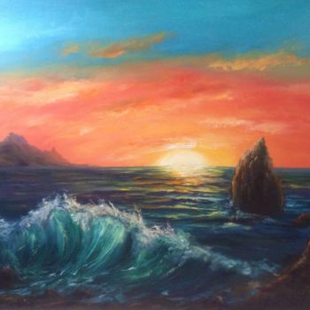 Painting titled "Sea sunset 2 (large…" by Nata New, Original Artwork, Oil