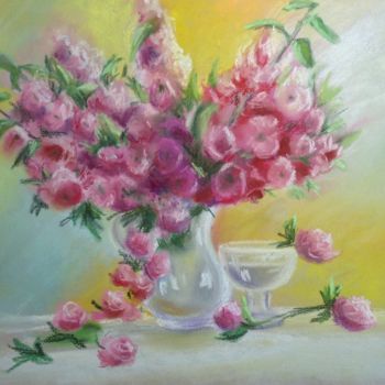 Malerei mit dem Titel "Soft flowers (frame…" von Nata New, Original-Kunstwerk, Pastell