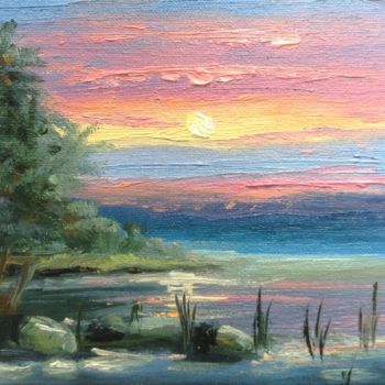 Painting titled "magnificant sunset…" by Nata New, Original Artwork, Oil