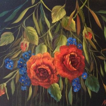Painting titled "Red roses" by Nata New, Original Artwork, Oil