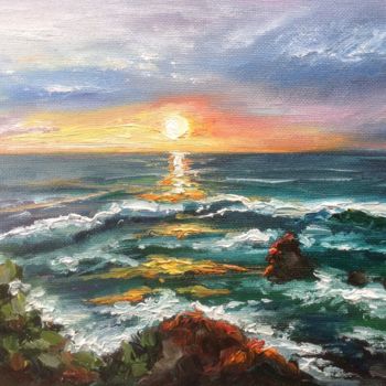 Malerei mit dem Titel "Summer emerald sea" von Nata New, Original-Kunstwerk, Öl
