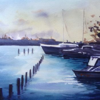 Schilderij getiteld "BOATS" door Nata New, Origineel Kunstwerk, Aquarel